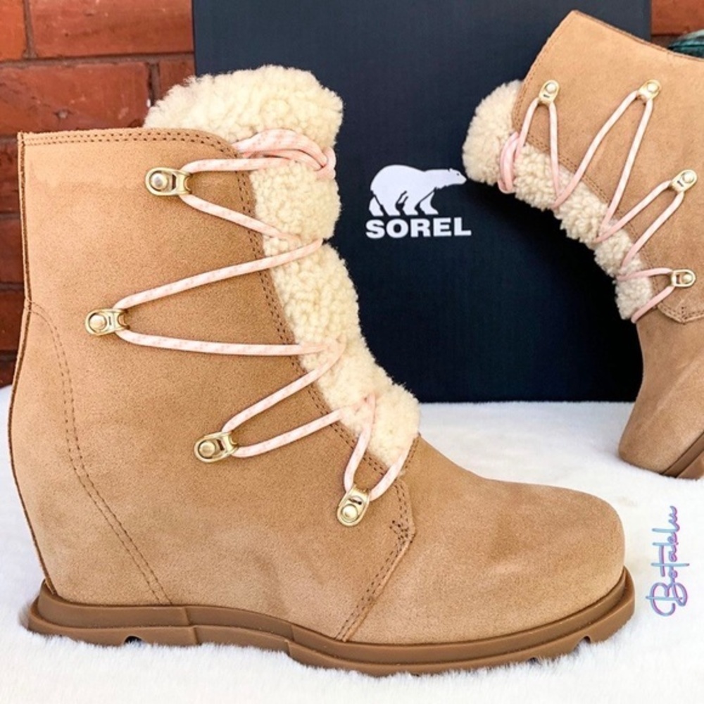 SOREL NEW Joan of Arctic Cozy Waterproof Leather Wedge Ankle Boots